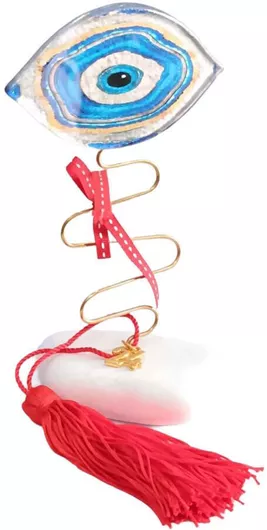 Moda Mostra Επιτραπέζιο Χειροποίητο Γούρι Μάτι από Πέτρα Μπλε 8x20cm