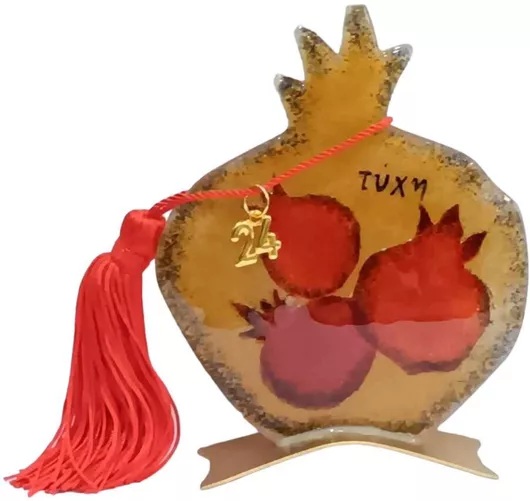 Γούρι Kalliopisilver 2024 Χειροποίητο Επιτραπέζιο Ρόδι από Γυαλί Ροζ 15x15cm