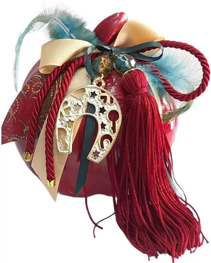 Χειροποίητο Επιτραπέζιο Γούρι Κολοκύθα Κόκκινο Κεραμικό 12x15cm