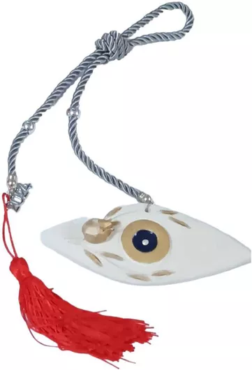 Kalliopi Silver Κρεμαστό Χειροποίητο Γούρι Μάτι από Κεραμικό Υλικό Γκρι