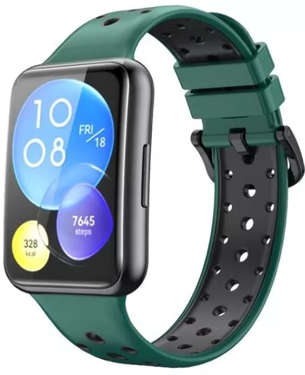 Λουράκι Ρολογιού Για Huawei Watch Fit 2 Δίχρωμη διάτρητη ζώνη σιλικόνης (πράσινο+μαύρο)