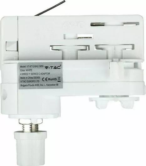 V-TAC Αντάπτορας για Κρέμαση Ράγας 4 Line Λευκός σε Λευκό Χρώμα 3659