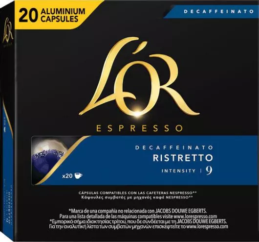 Κάψουλες Espresso L'Or Ristretto Decaffeinato Decaffeine Συμβατές με Μηχανή Nespresso 20caps