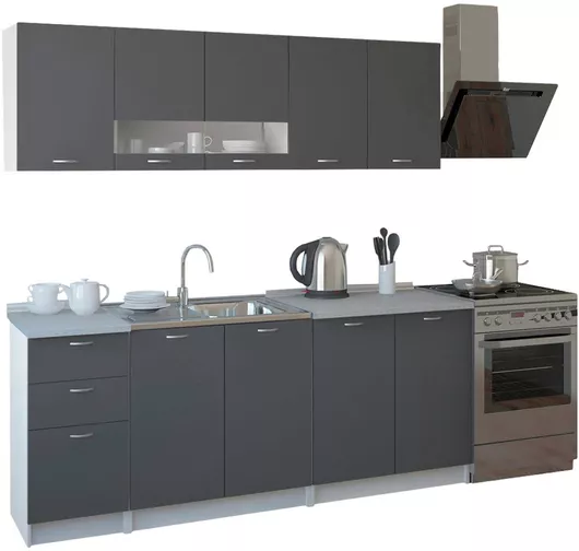 Ντουλάπια Κουζίνας Σετ Κρεμαστά & Δαπέδου Bentlee με Πάγκο Εργασίας 200x46cm Γκρι