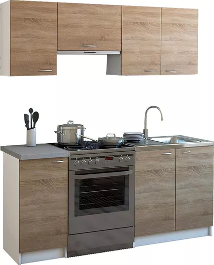 Σετ Ντουλάπια Κουζίνας Κρεμαστά & Δαπέδου με Πάγκο Εργασίας 180x29x180cm Sonoma / Λευκό