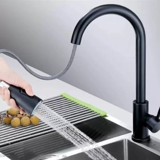 Μπαταρία Κουζίνας Πάγκου με Ντουζ Μαύρη