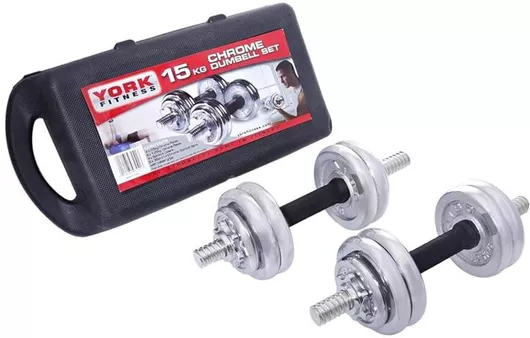 Αλτήρες Σετ York Fitness 15kg σε Βαλιτσάκι Χρώμιο
