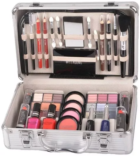 Βαλιτσάκι Μακιγιάζ Miss Young Make Up Kit Αλουμινένιο Ασημί