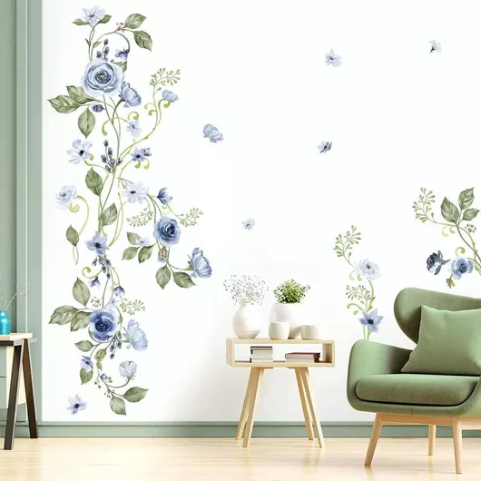 Oem Decalmile Αυτοκόλλητα Τοίχου Παιδικό Δωμάτιο Flower Roses Blue Dm0940b