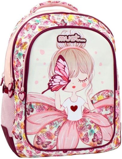 Σχολική Τσάντα Δημοτικού Πλάτης Must Butterfly Girl με 3 Θήκες Ροζ