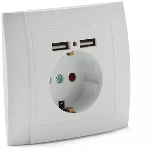 Πρίζα Ρεύματος Μονή Εξωτερική με 2 Θύρες USB Λευκή