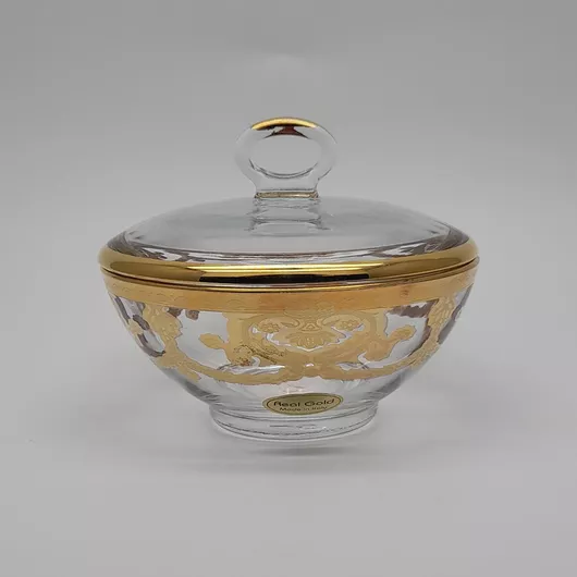 Φοντανιέρα Γυάλινη με Καπάκι 13x11cm Χρυσή
