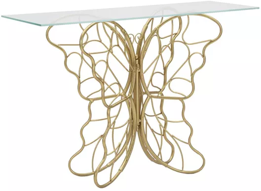 Κονσολα Μεταλλικη Πεταλουδα Χρυσο Χρωμα Με Τζαμι 110x40x76εκ