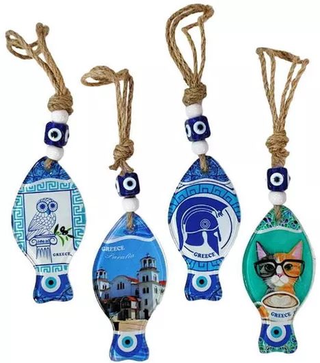 Greece Paralia Κρεμαστό Γούρι Μάτι Μπλε από Γυαλί