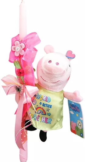 Πασχαλινή Λαμπάδα Χειροποίητη Πέππα Νεράιδα Πράσινο Φουστάνι peppa Pig Λούτρινο 20 Εκ.