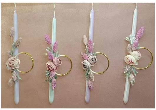 Πασχαλινή Λαμπάδα Χειροποίητη Κερί Χρωματιστή Κρίκος Μπουμπούκια 24013