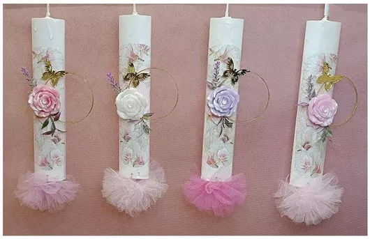 Πασχαλινή Λαμπάδα Χειροποίητη Κερί Οβάλ Ντcmουπάζ Τριαντάφυλλο 24129