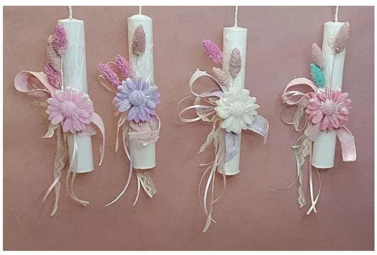 Πασχαλινή Λαμπάδα Χειροποίητη Κερί Κοντή Λευκή Μαργαρίτα 24069