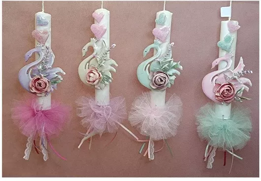 Πασχαλινή Λαμπάδα Χειροποίητη Κερί Κύκνος Πον Πον 24074