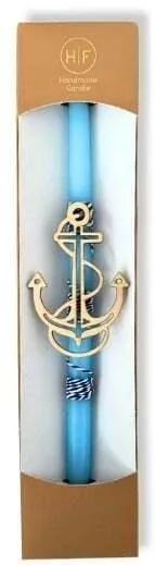 Πασχαλινή Λαμπάδα Στρογγυλή Αγκυρα Γαλάζια