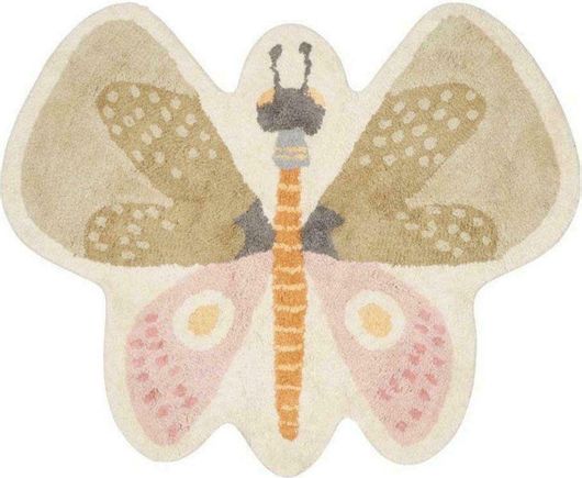 Παιδικό Χαλί Little Dutch Butterfly Πεταλούδες Βαμβακερό 94x110cm Πράσινο / Ροζ