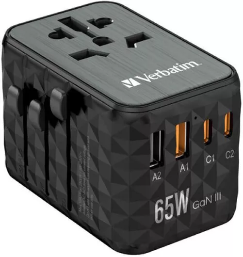 Verbatim Φορτιστής Χωρίς Καλώδιο GaN με 2 Θύρες USB-A και 2 Θύρες USB-C 65W Power Delivery / Quick Charge 3.0 / Quick Charge 4+ Γκρι (UTA-05)