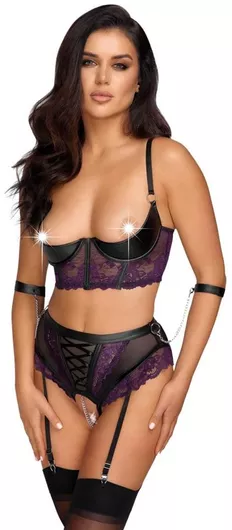 Shelf Bra Σετ Χωρίς Καβάλο Από Μωβ Φλοράλ Δαντέλα