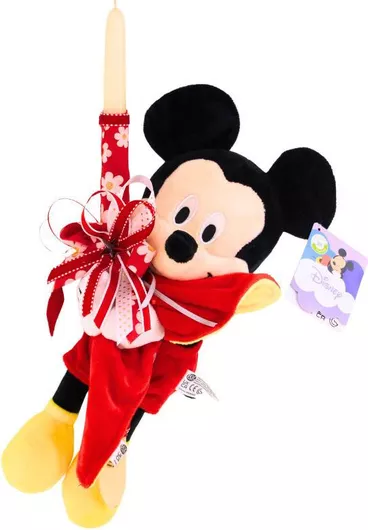 Πασχαλινή Λαμπάδα Mickey Mouse Πανάκι Παρηγοριάς Κόκκινο Κίτρινο Λούτρινο 25cm