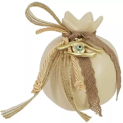 Marhome Επιτραπέζιο Γούρι Ρόδι από Κεραμικό Υλικό Εκρού 9x10cm