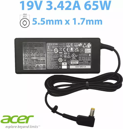Φορτιστής Laptop Acer Ac Adapter 65W 19V 3.42A για Acer με Αποσπώμενο Καλώδιο Τροφοδοσίας