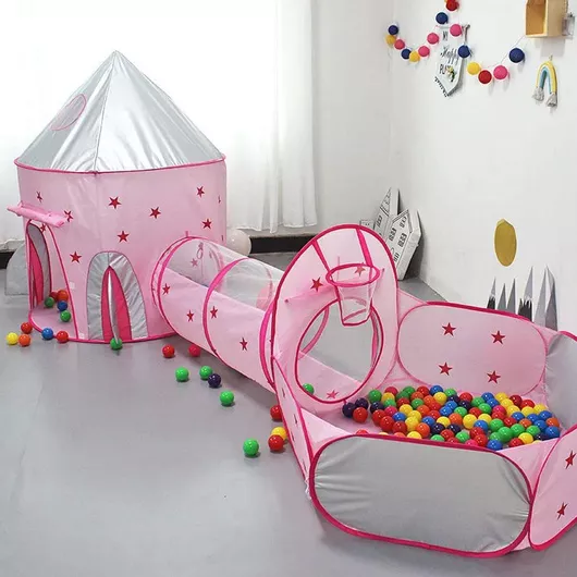 Μπαλοπισίνα με Τούνελ & Μπασκέτα Pop Up 345x120x135cm Ροζ