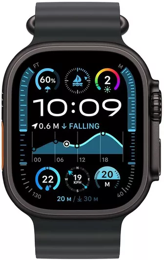 Apple Watch Ultra 2 2024 Titanium 49mm Αδιάβροχο με eSIM & Παλμογράφο Black με Black Ocean Band
