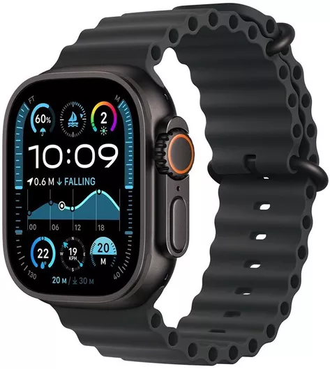 Apple Watch Ultra 2 2024 Titanium 49mm Αδιάβροχο με eSIM & Παλμογράφο Black με Black Ocean Band