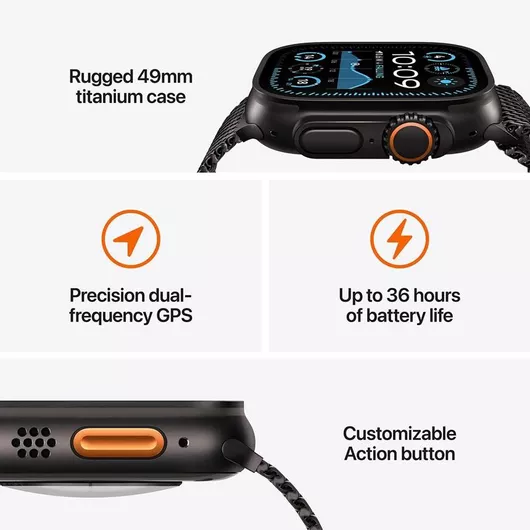 Apple Watch Ultra 2 2024 Titanium 49mm Αδιάβροχο με eSIM & Παλμογράφο Black με Black Ocean Band