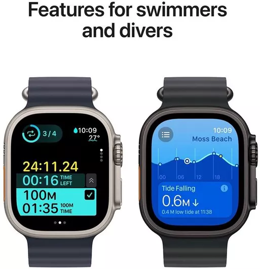 Apple Watch Ultra 2 2024 Titanium 49mm Αδιάβροχο με eSIM & Παλμογράφο Black με Black Ocean Band