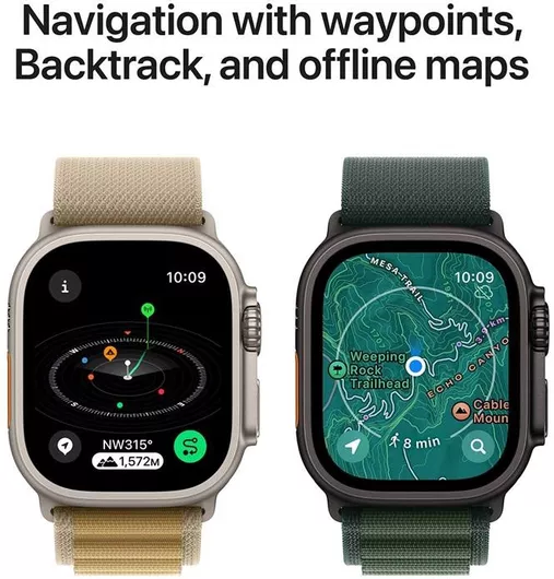 Apple Watch Ultra 2 2024 Titanium 49mm Αδιάβροχο με eSIM & Παλμογράφο Black με Black Ocean Band
