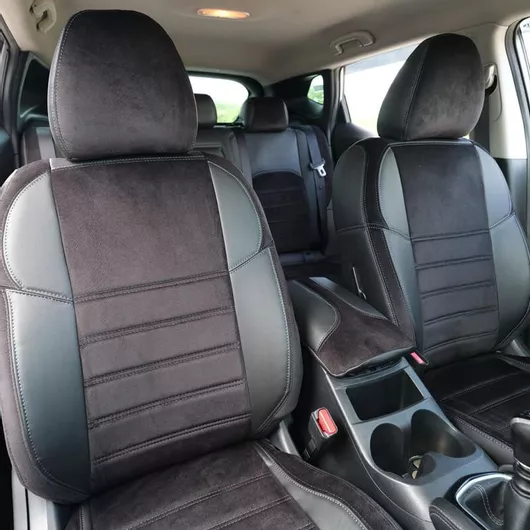 Καλύμματα Αυτοκινήτου Otom Custom Fit για Nissan Qashqai J11 2014-2021 Σετ Εμπρός/Πίσω Δερματίνη Σετ 15τμχ Μαύρο/Γκρι