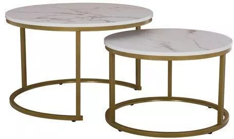 Σετ Ζιγκόν Στρογγυλό Ξύλινο Χρυσό / Λευκό 2τμχ Μ80xΠ80xΥ48cm