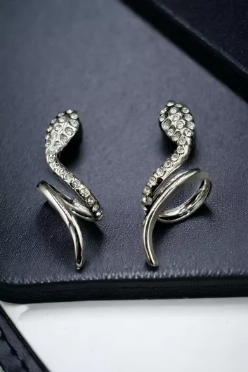 Σκουλαρικια Ατσαλι Ασημι Καρφωτα Φιδι Τυλιγμενο Ντυμενο Στρας