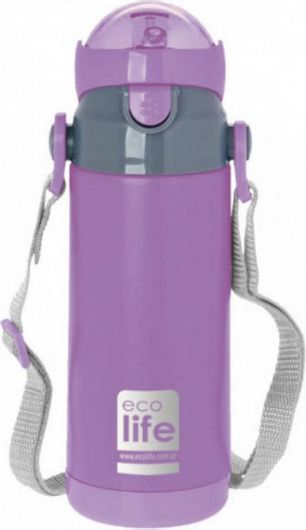 Ecolife Παιδικό Παγούρι Θερμός Ανοξείδωτο με Καλαμάκι Lilac 400ml Διάφορα Σχέδια/Χρώματα