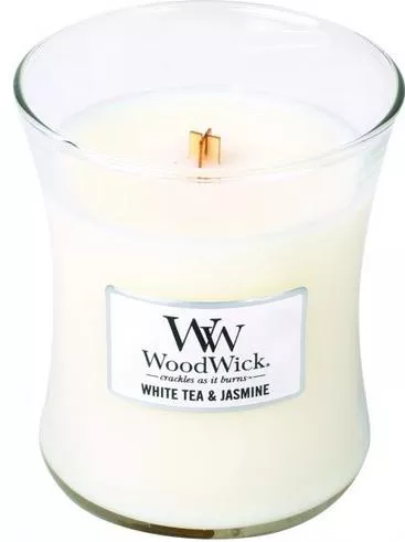 Αρωματικό Κερί WoodWick σε Βάζο με Άρωμα White Tea & Jasmine 275gr Λευκό