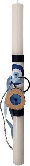 Πασχαλινή Λαμπάδα #413578 Αρωματική με Μπρελόκ Ξύλινο Μάτι 4x30cm Γαλάζιο / Λευκό