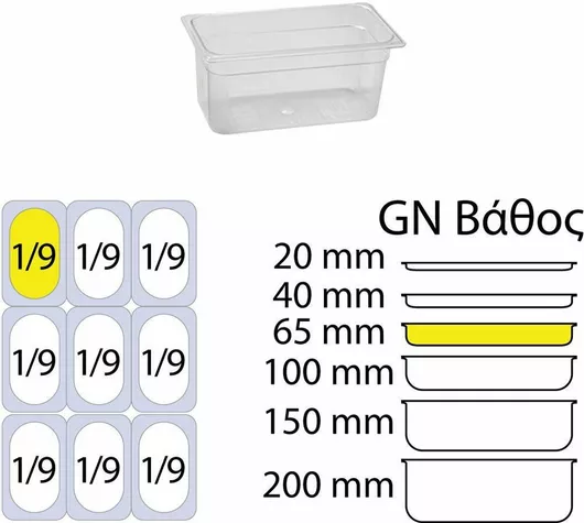 Gastronorm Σκεύος Πολυκαρμπονικό GN1/9 με Βάθος 65mm