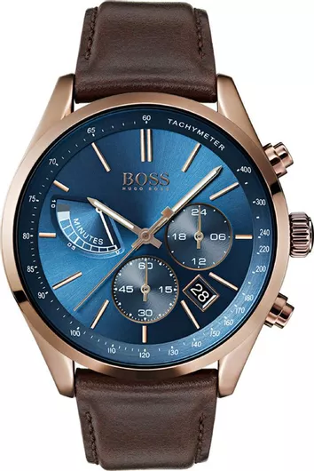 Ανδρικό Ρολόι Hugo Boss Grand Prix Χρονογράφος με Δερμάτινο Λουράκι  Καφέ 