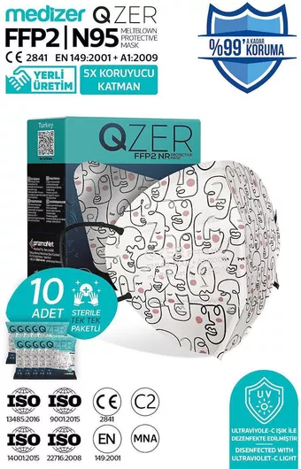 Μάσκες Αποστειρωμένη Υψηλής Προστασίας FFP2/N95 QZER Line Art | 10τμχ
