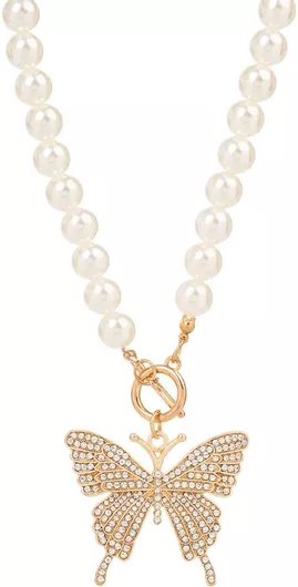 Κολιέ Iced-out Butterfly Pearls 12mm Από Επιχρυσωμένο Ορείχαλκο