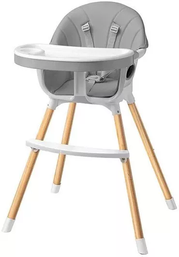 Καρεκλάκι Φαγητού ForAll 2 in 1 με Ξύλινο Σκελετό & Κάθισμα από Δερματίνη Γκρι