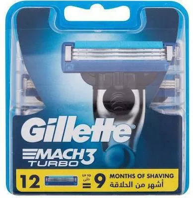 Gillette Mach3 Turbo Ανταλλακτικές Κεφαλές με 3 Λεπίδες και Λιπαντική Ταινία 12τμχ