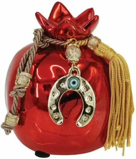 Marhome Επιτραπέζιο Γούρι Ρόδι από Κεραμικό Υλικό Κόκκινο 9x10cm