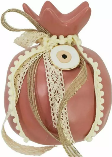 Marhome Επιτραπέζιο Γούρι Ρόδι Γίγας από Κεραμικό Υλικό Σάπιο Μήλο 13x16cm